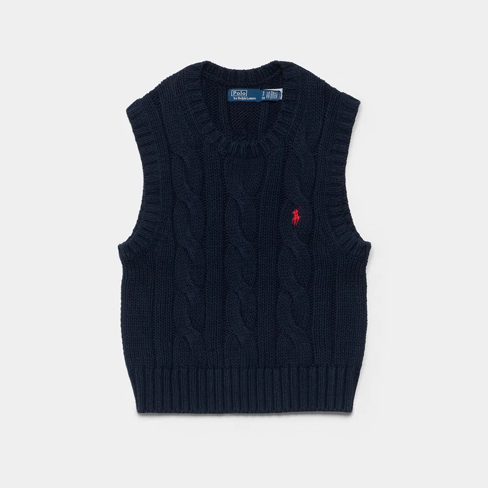 Женский укороченный вязаный жилет из хлопка с косами синий от Polo Ralph Lauren