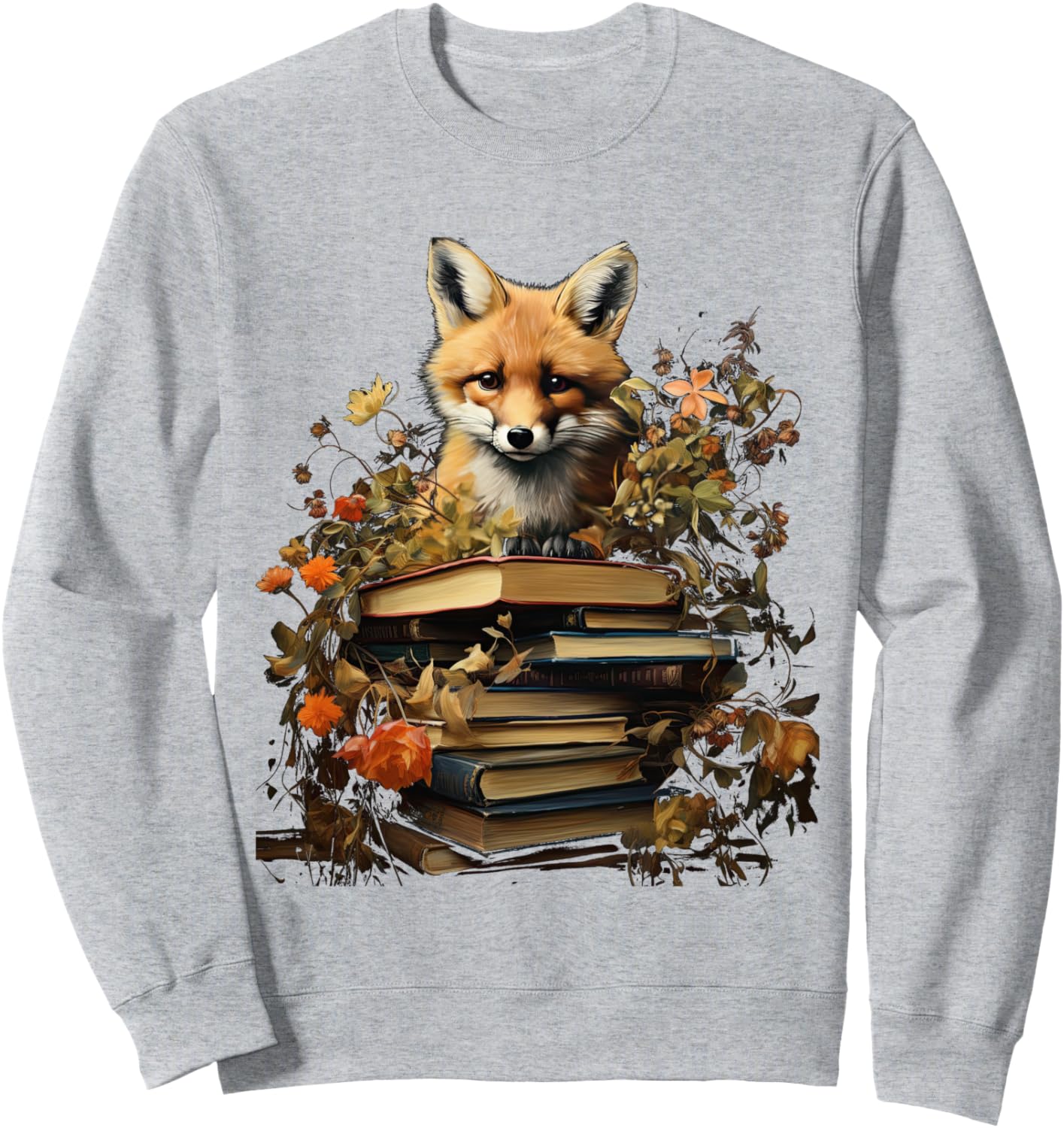 

Толстовка в стиле коттеджкор с цветочным рисунком, лисой и милым гобликом Cottagecore Goblincore And Fairycore Stuff, серый