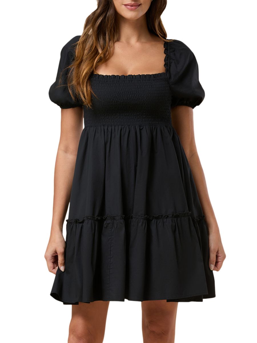 

Мини-платье из смесового хлопка со сборками Rachel Parcell, черный