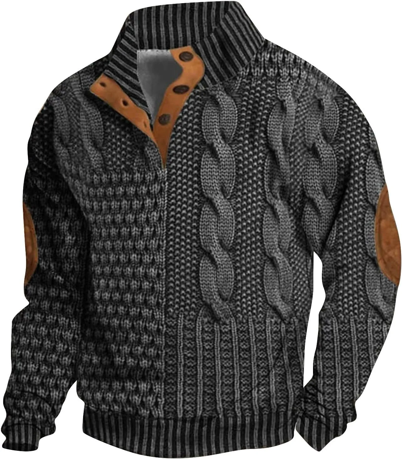 

Мужской свитшот Casual Retro с 1/4 застежкой, воротником-стойкой и заплатками на локтях