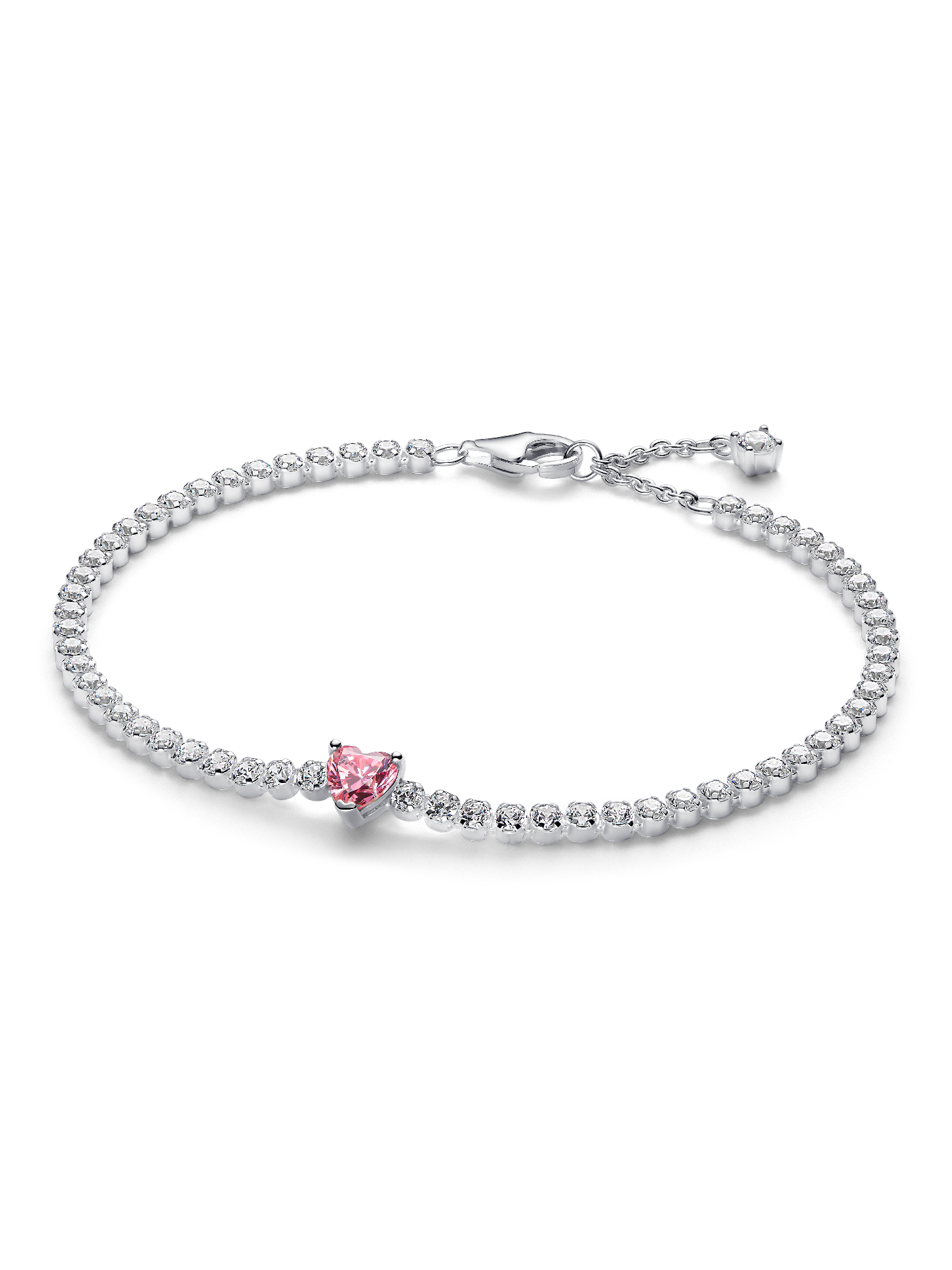 

Теннисный браслет с розовым сверкающим сердцем Pandora, серебро 925 пробы