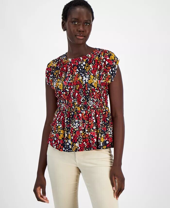 

Женский топ без рукавов с присборенным принтом «Маки» Tommy Hilfiger, мультиколор