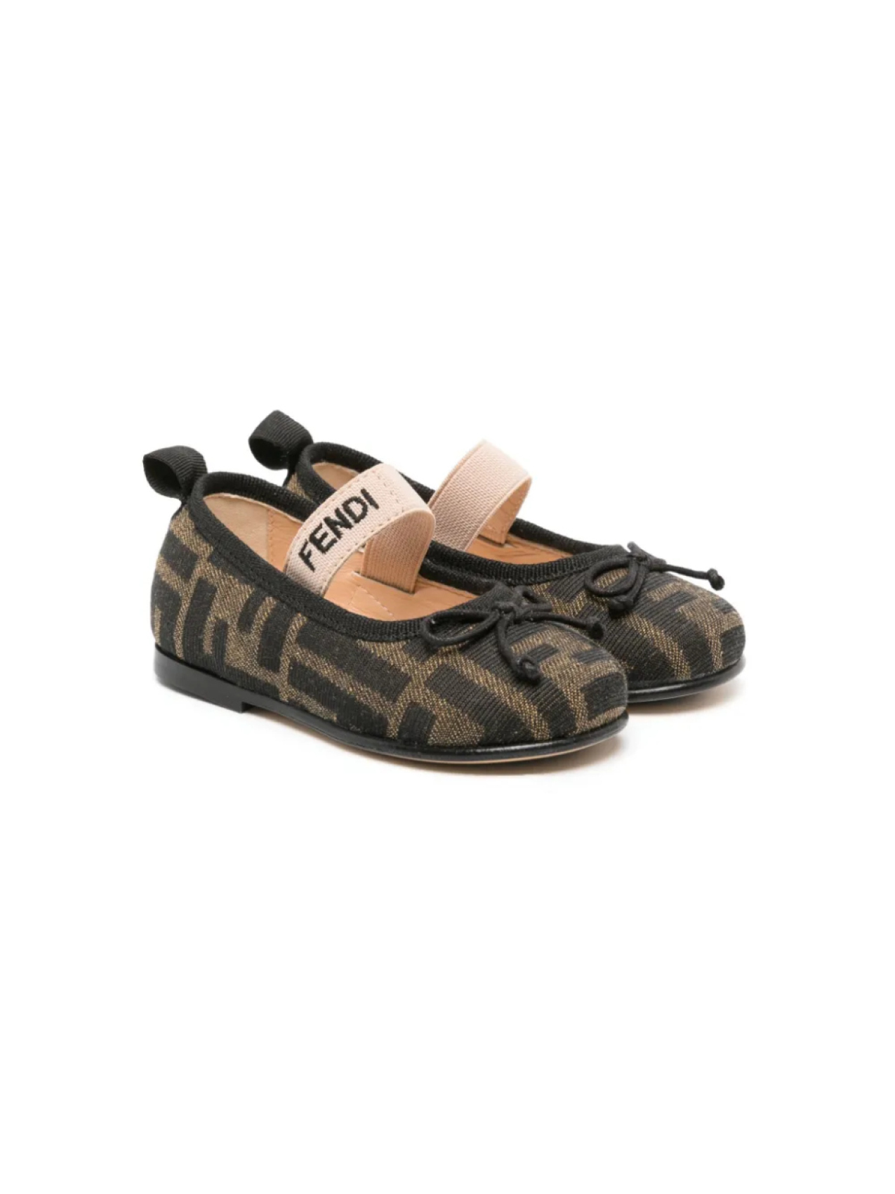 

Балетки с бантом и жаккардовым логотипом FF Fendi Kids, черный