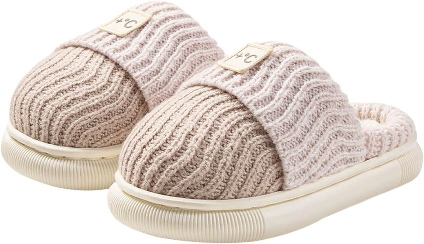 

Домашние тапочки с подошвой из пенной резины для детей, малышей, девочек и мальчиков, вязаные, для спальни, закрытые, зимние, теплые и уютные Generic, бежевый