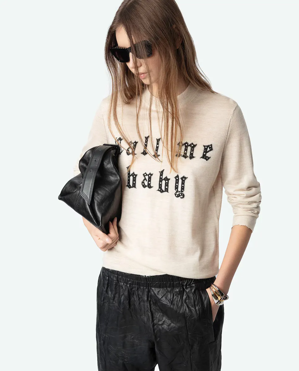 

Женский джемпер Ivy 100% мериносовая шерсть с надписью спереди Zadig & Voltaire, бежевый