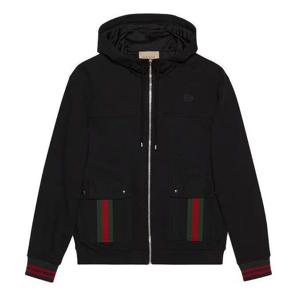 

Куртка cotton jersey hooded jacket with web 'black' Gucci, черный