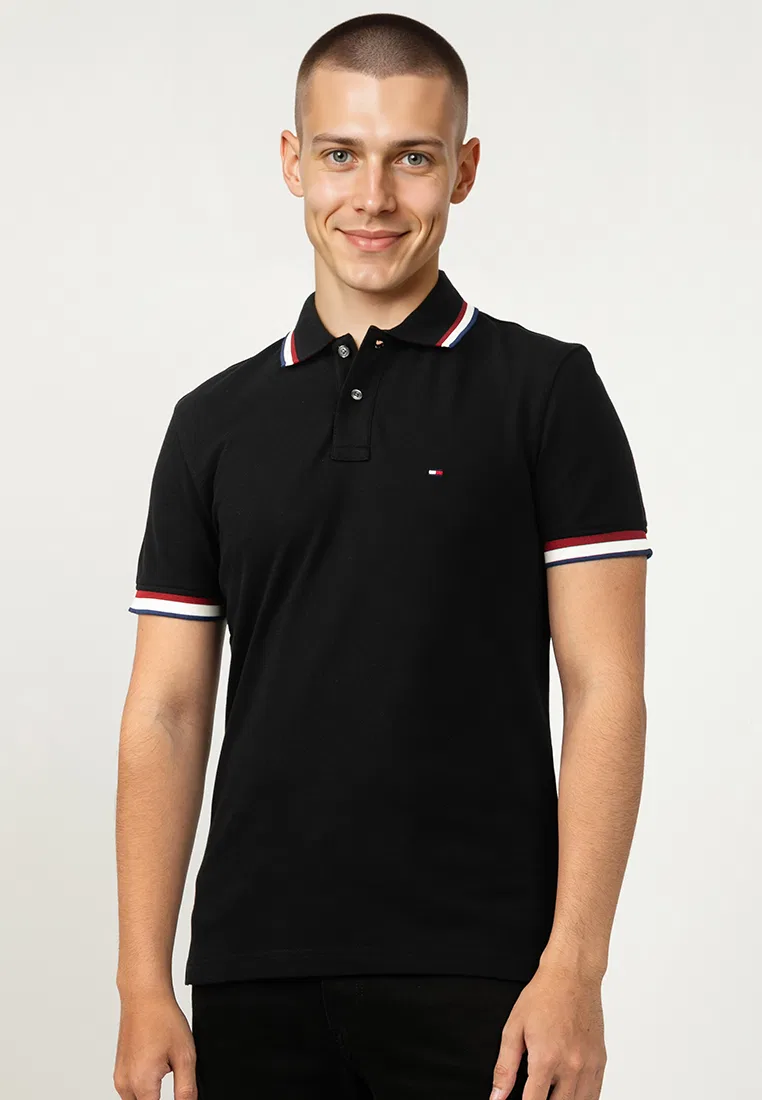 Поло, slim fit, Tommy Hilfiger, черный