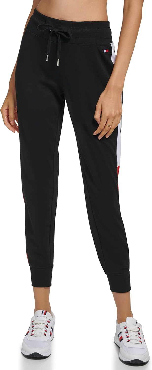 

Женские зауженные спортивные брюки Tommy Hilfiger с цветными блоками и полосками по бокам, Black