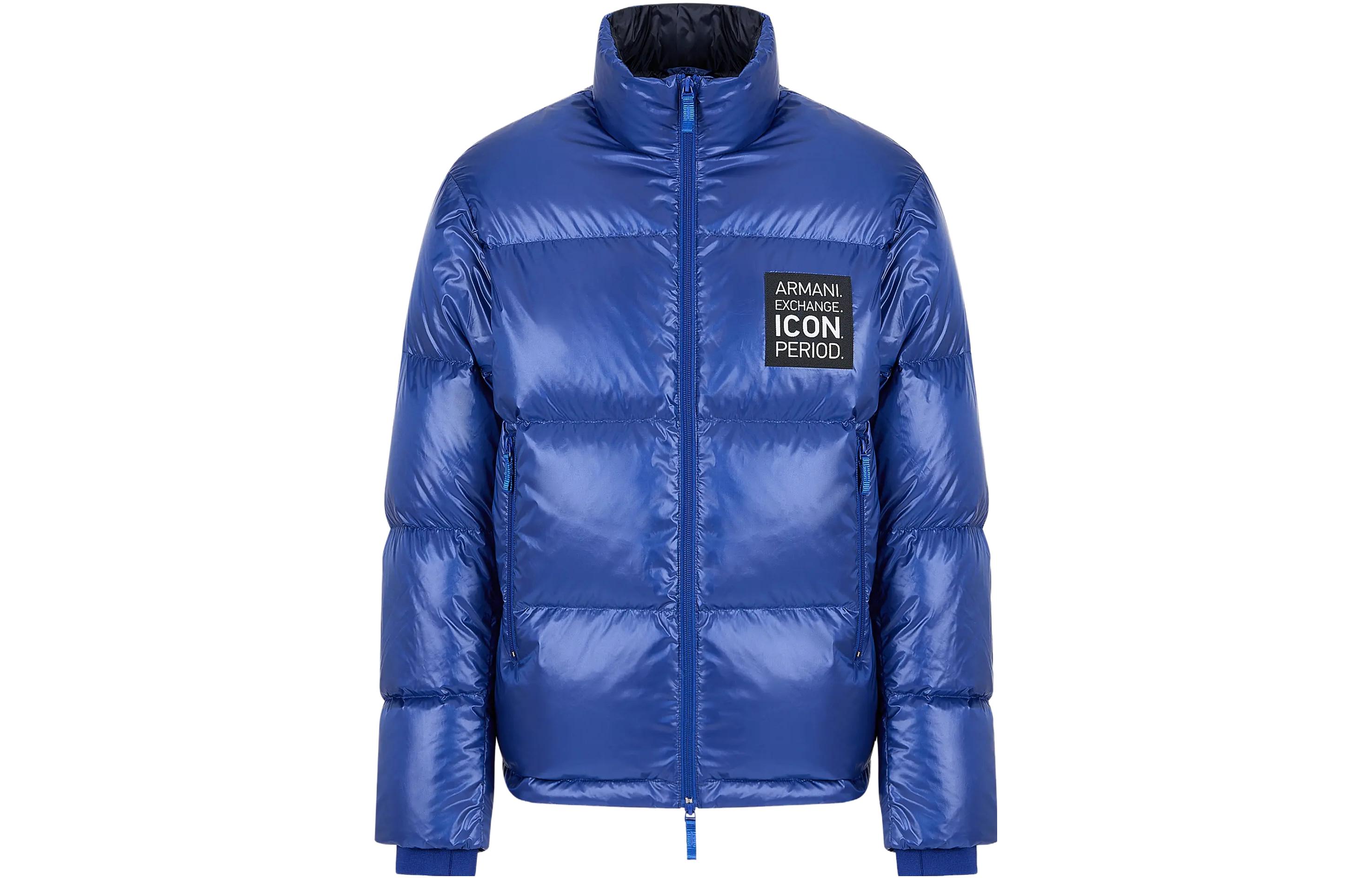 

ARMANI EXCHANGE Куртка утепленная пуховая с логотипом на заплатке на молнии, Ultramarine Cyan