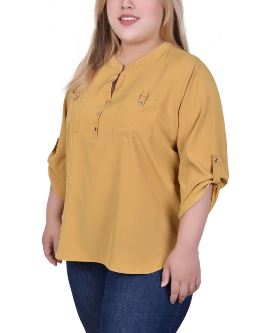 

Топ большого размера с рукавами 3/4 и Y-образным вырезом NY Collection, Mustard Go