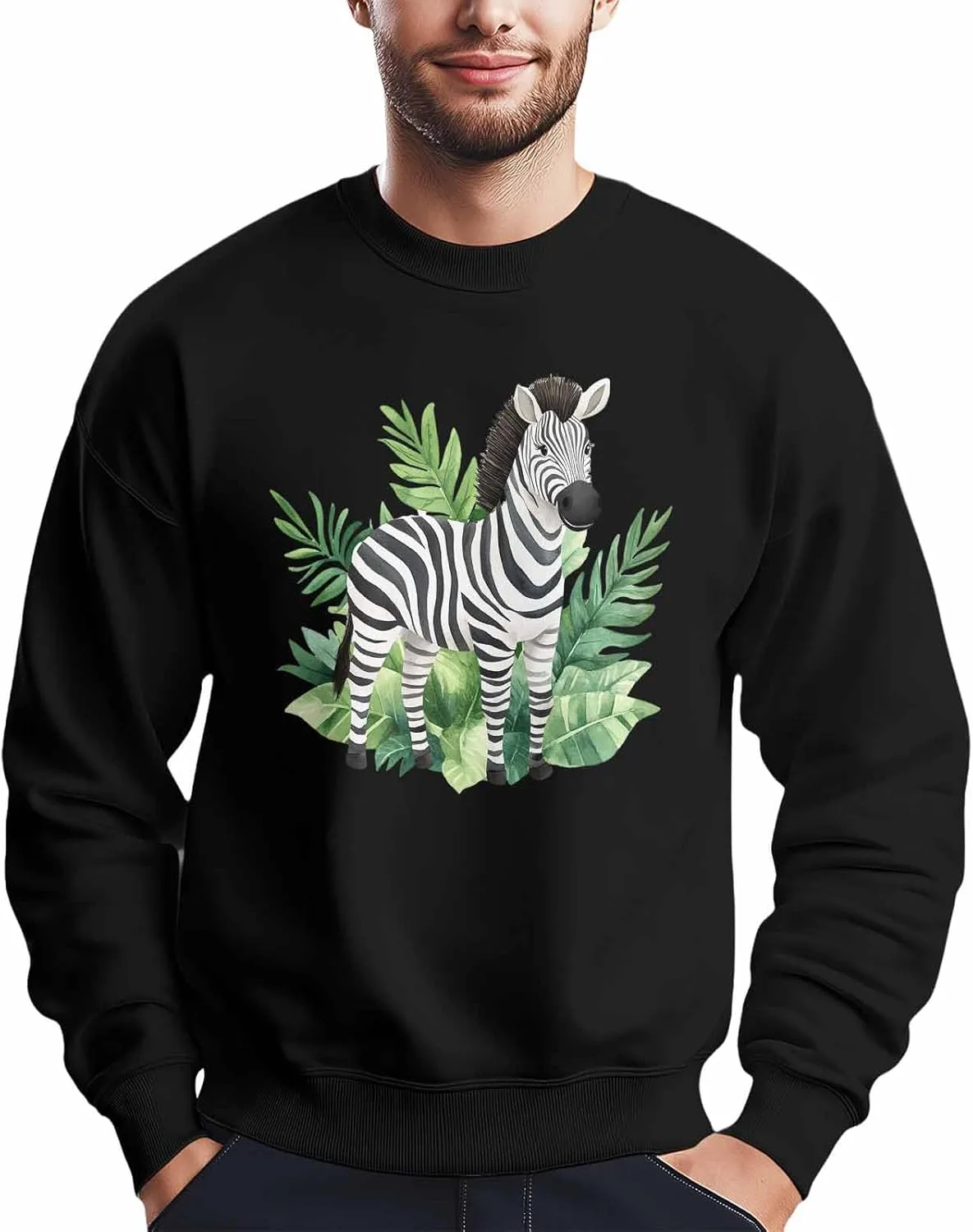 

Мужской свитшот с принтом "Zebra Monstera Leaves", лонгслив Winvebermior