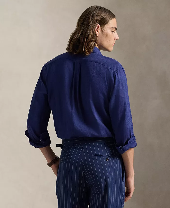 Мужская классическая льняная рубашка Polo Ralph Lauren, синий — фото 2