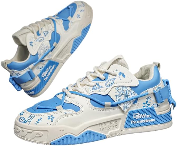 

Мужские модные кроссовки для скейтбординга в уличном стиле с цветовыми блоками, удобные нескользящие повседневные кроссовки на шнуровке, подходят для прогулок на свежем воздухе, весенне-летнего гардероба Hhhchpm, синий/бежевый