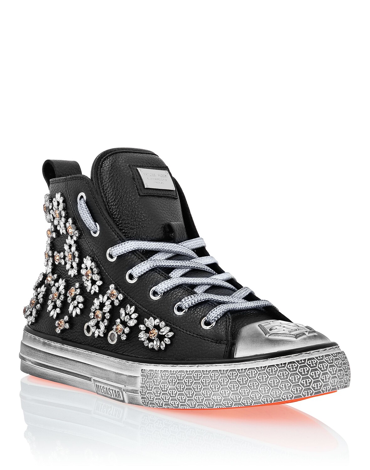 

Кожаные высокие кеды Crystal Megastar Philipp Plein, черный