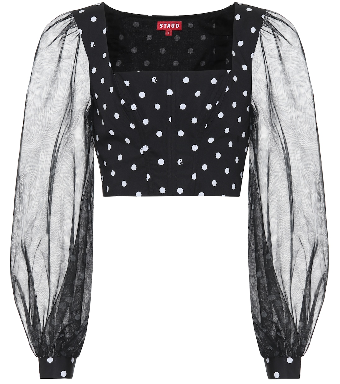 

Топ из хлопковой смеси в розовый горошек Staud, Black Dot