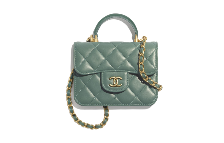 

CHANEL Сумка-конверт из овчины и золотистого металла, портмоне, сумка через плечо, женская, зеленая