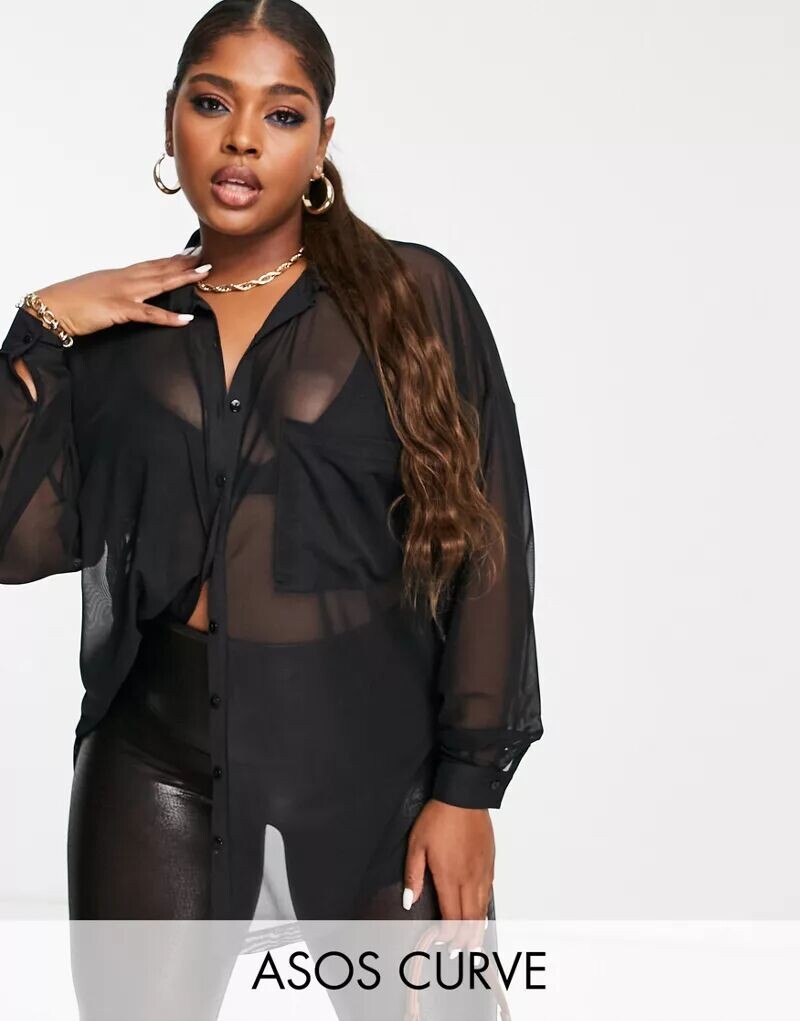 

Черная сетчатая рубашка оверсайз ASOS DESIGN Curve - ЧЕРНАЯ