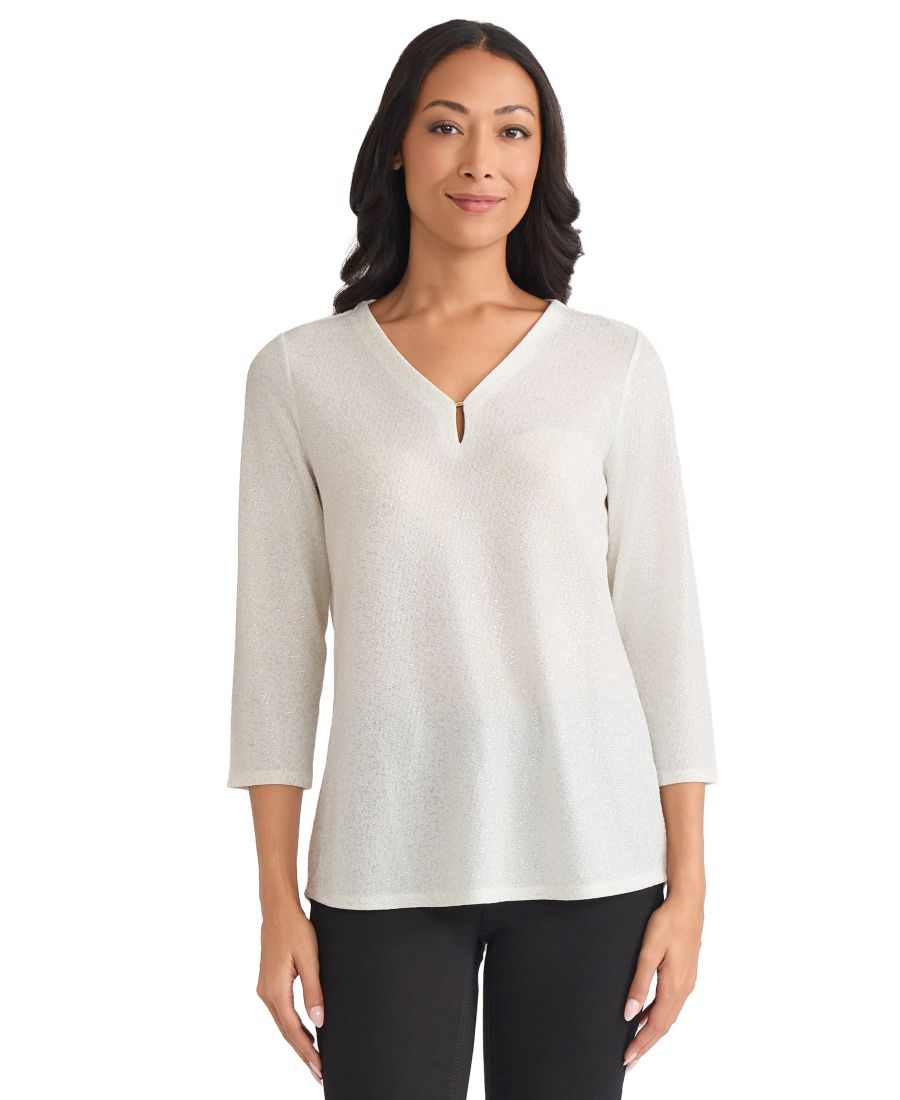 

Топ с V-образным вырезом для невысоких девушек Jones New York, Jones White/soft Gold