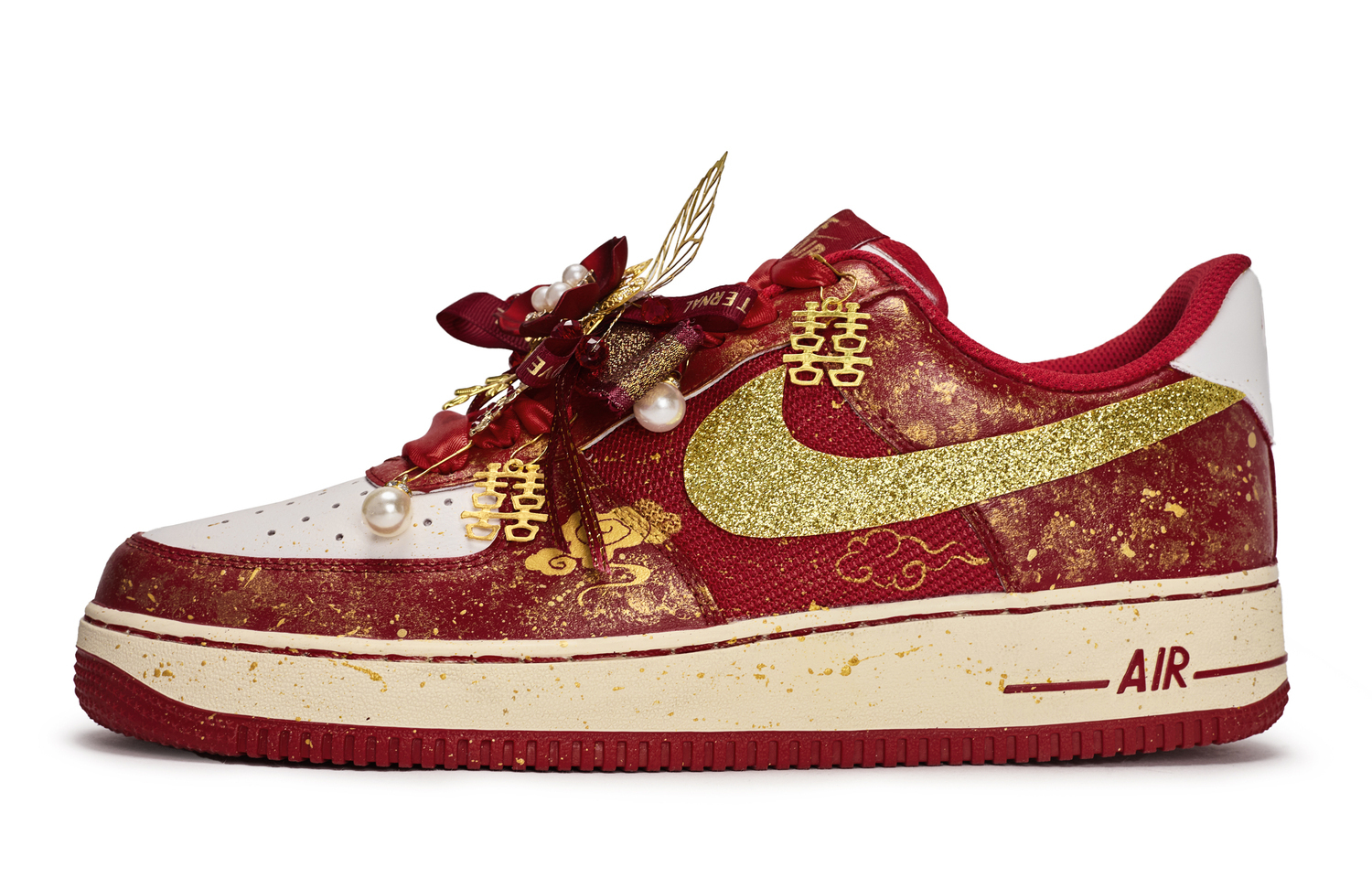 

Air Force 1 811 Manufacturing, Koi Fish Leaps For Gold устойчивые к истиранию низкие скейтборд-кроссовки Unisex Nike, красный белый золотой