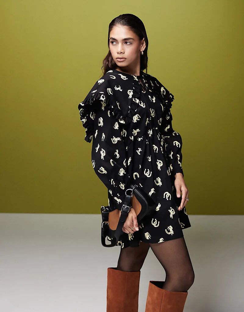 

Мини-платье с воротником и принтом лошади ASOS DESIGN