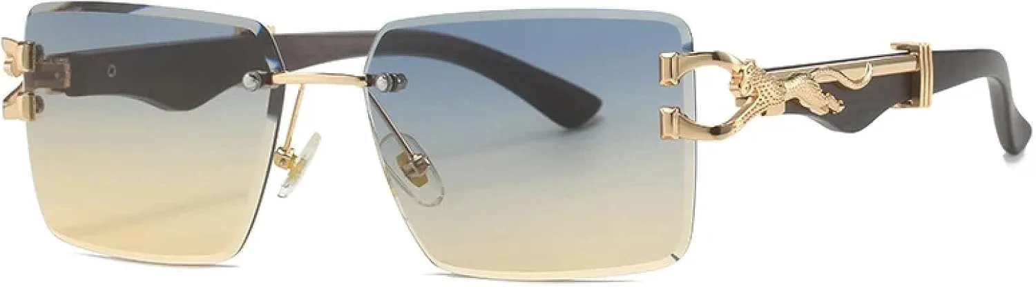 

Винтажные солнцезащитные очки без оправы для женщин и мужчин, роскошные модные очки в стиле панк с металлическим леопардовым принтом TKKTLLT, Green Yellow