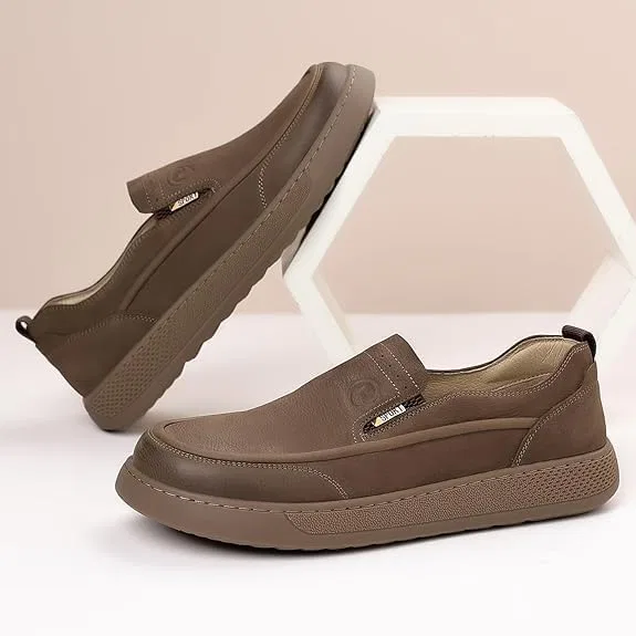 Мужские лоферы из кожи, мягкая подошва, Khaki FYEONCVS — фото 3