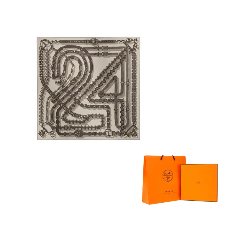 

HERMES Кашемировый шелковый шарф мужской бежевый светло-коричневый темно-коричневый, Beige/Light Brown/Dark Brown