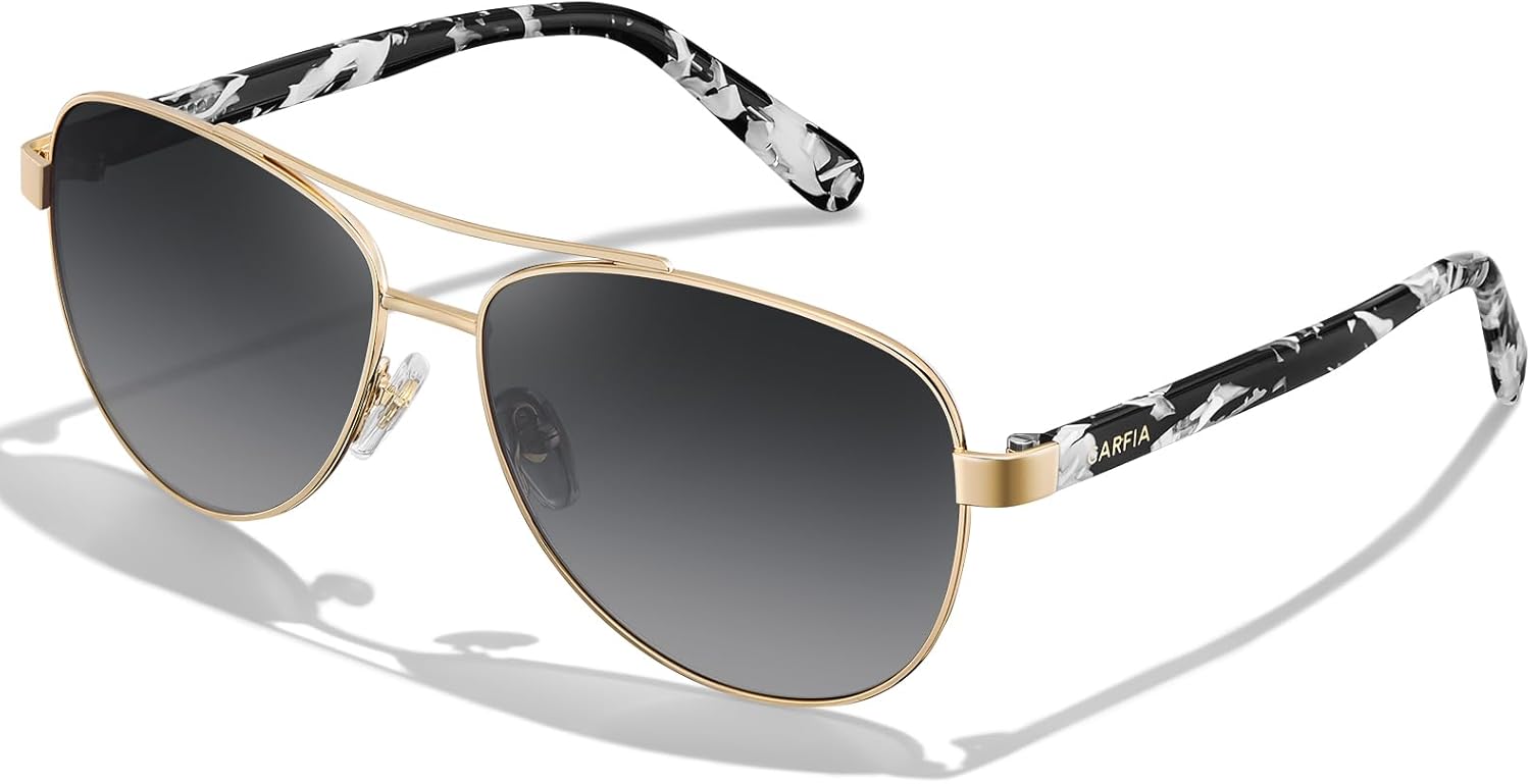 

Солнцезащитные очки CARFIA Retro Trendy Pilot для женщин, поляризованные, с защитой от УФ-излучения, легкие, для вождения на открытом воздухе, с металлической оправой, 8. Gold Frame Grey Gradient-black/White Tortoise Legs