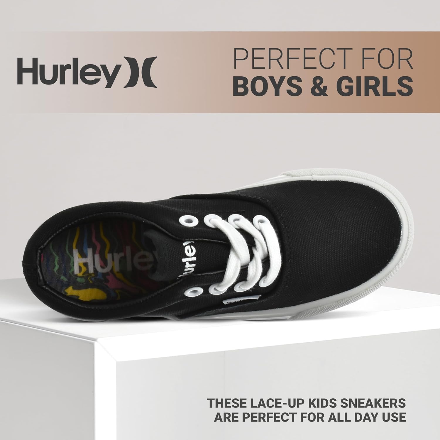 Детские кеды Hurley Marley на шнуровке - низкие кроссовки для скейтбординга для детей, спортивная обувь для мальчиков и девочек, белый/черный — фото 3