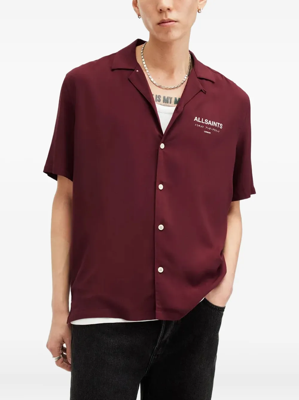

Рубашка с лацканами и логотипом AllSaints, красный