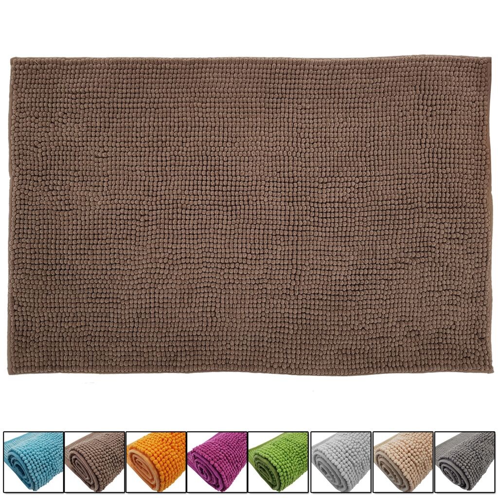 

Коврик для ванной из шенилла 60 x 90 см серо-коричневого цвета. Коврик для ванной из микрофибры - с нескользящей изнанкой - оздоровительный коврик для ванны / коврик для душа DILUMA, серо-коричневый