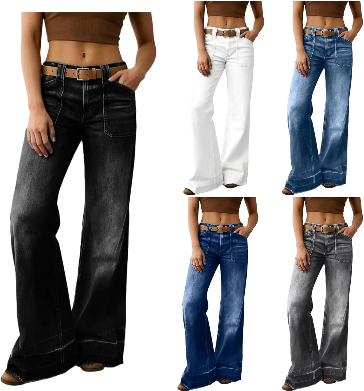 Джинсы женские Mid Waisted Wide Leg с карманами