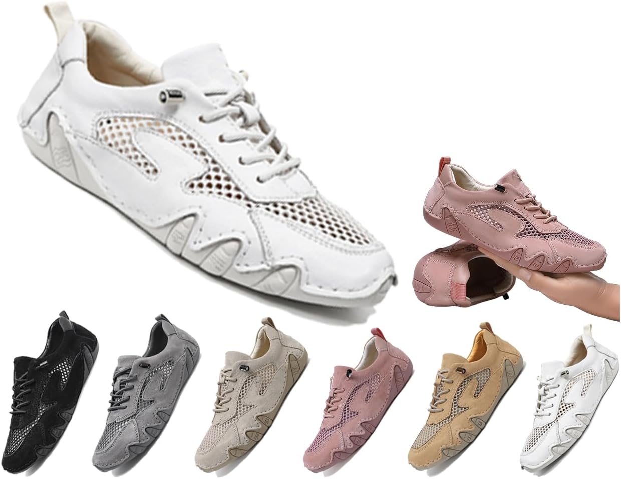 

Женские кожаные кроссовки с сеткой для походов и прогулок, унисекс, противоскользящие, без шнурков, легкие, дышащие, комфортные, мягкие летние спортивные и водительские обувь Generic, белый