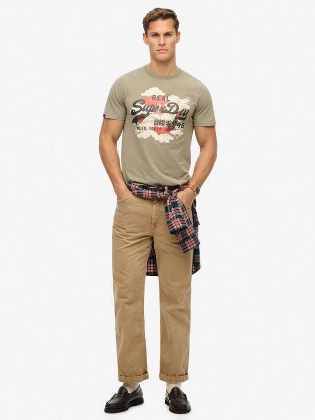 Винтажная футболка с логотипом из органического хлопка Superdry, цвет Light Khaki Green — фото 3