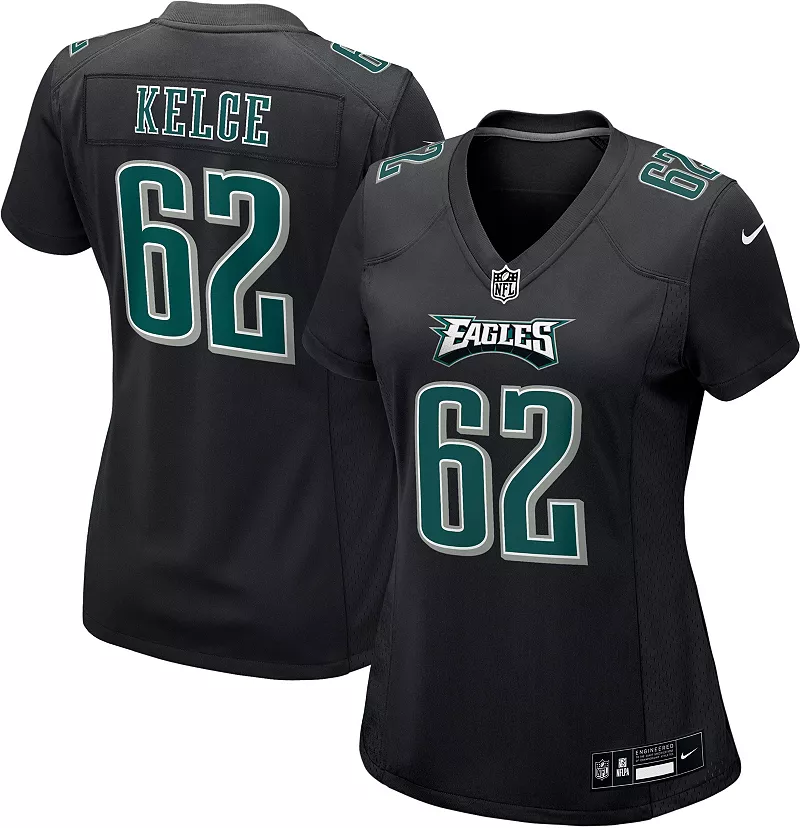 

Женская модная черная игровая майка Nike Philadelphia Eagles Jason Kelce #62