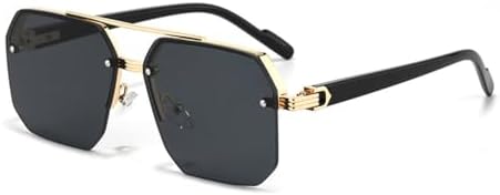 

2027 Модные женские солнцезащитные очки без оправы, прямоугольной формы, с двойной перемычкой, классический дизайн, градиентный цвет, защита от ультрафиолета UV400 MTZJH, Gold Black