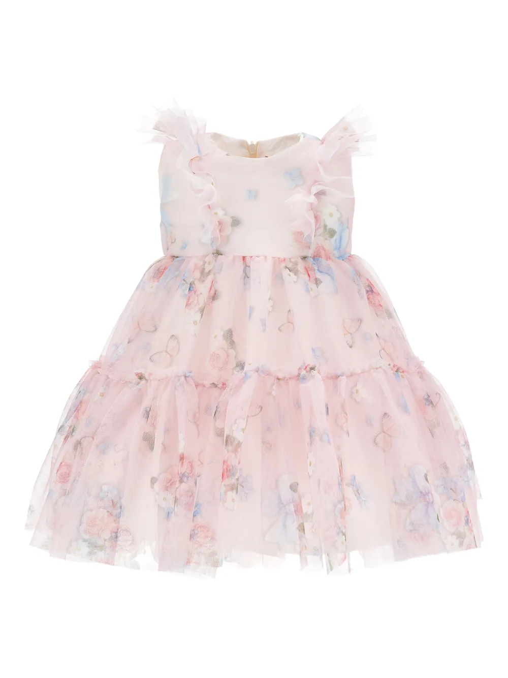 

Платье с оборками и цветочным принтом Monnalisa, розовый