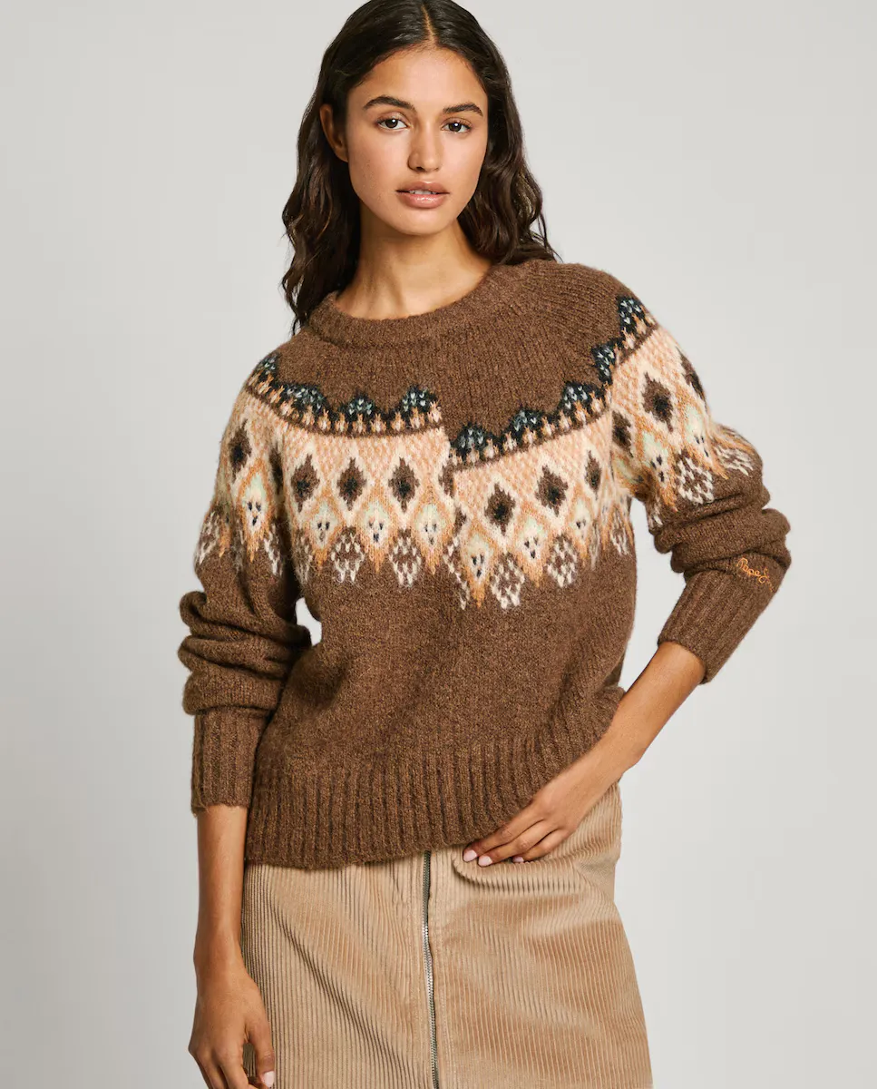 

Женский свитер Fairisle с круглым вырезом Pepe Jeans, коричневый