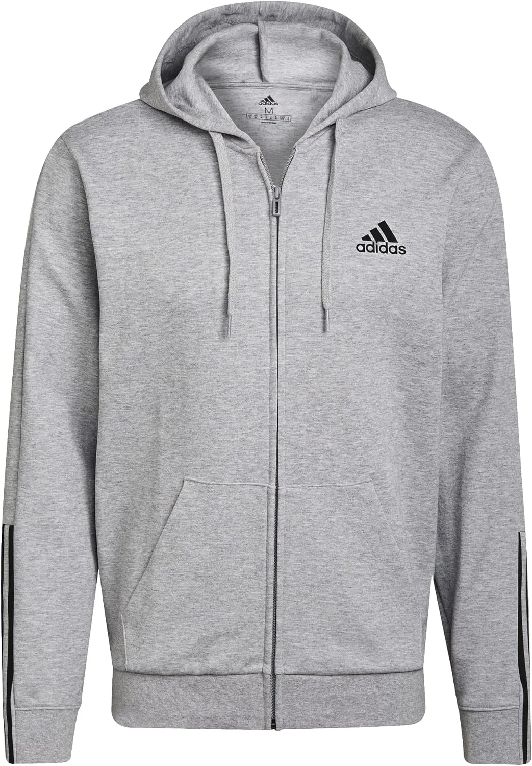 Толстовка Adidas Essentials Doubleknit Cut с капюшоном на молнии и тремя полосками, серый/черный — фото 2