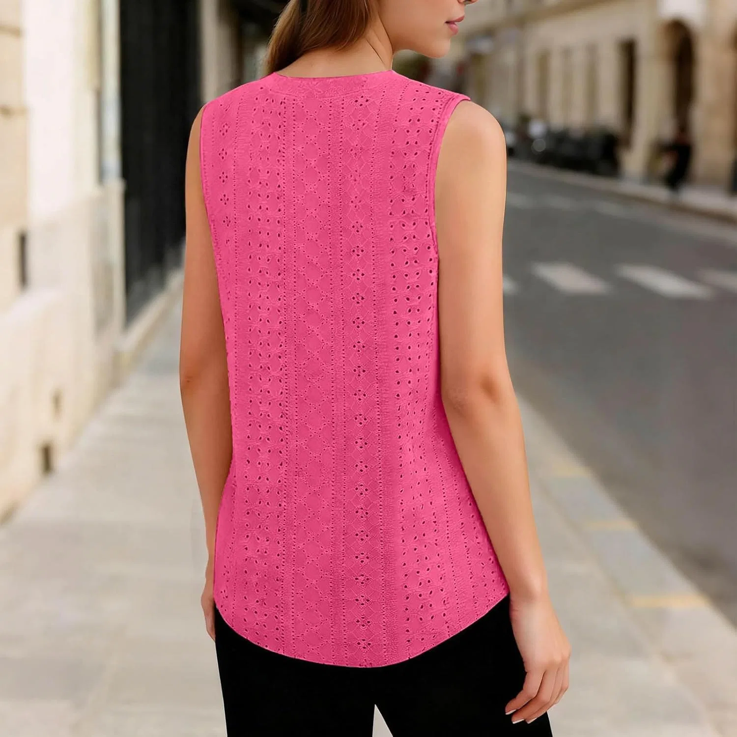 Женский топ на бретелях V-образный вырез, точечный узор, Hot Pink — фото 3