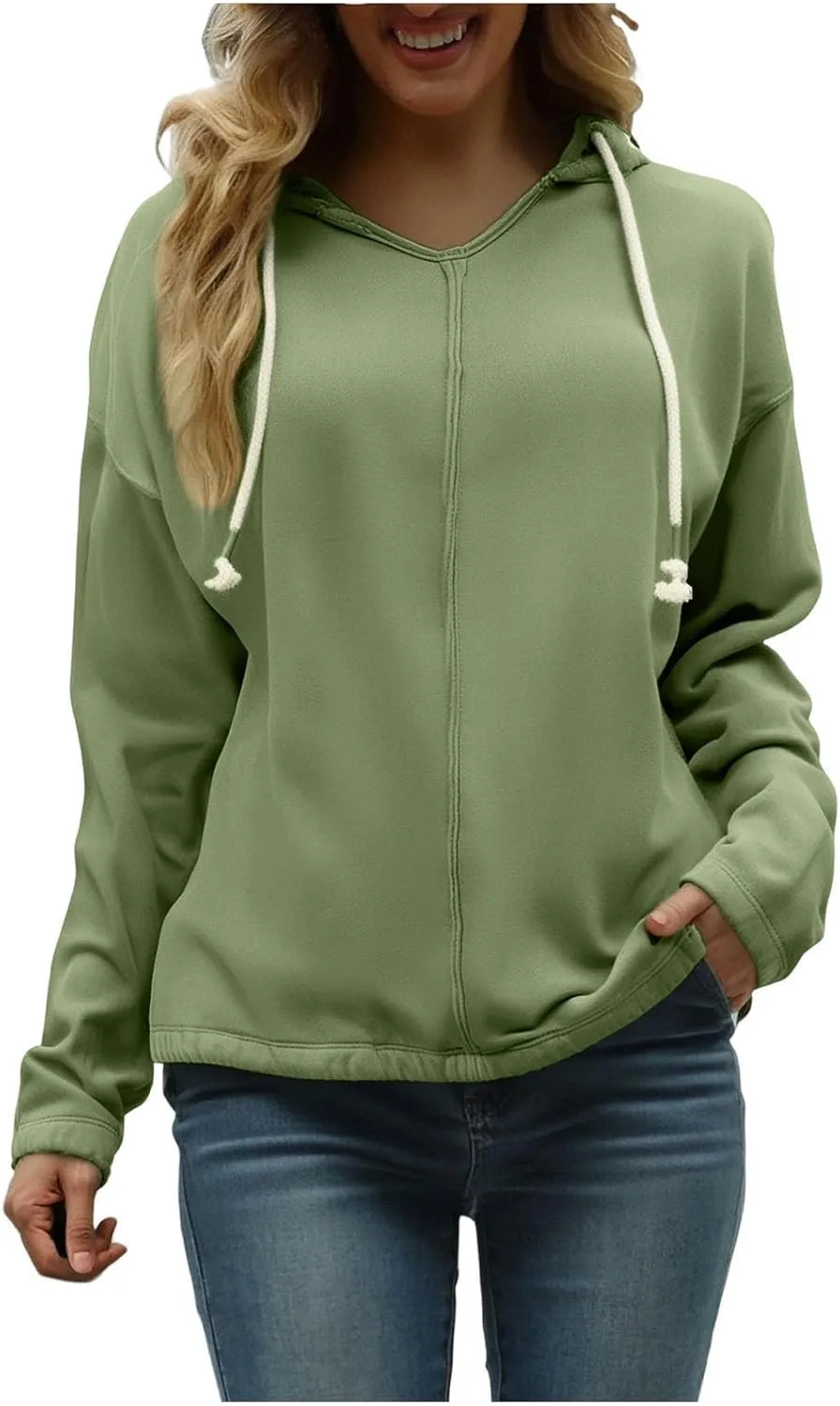 

Женская худи Plus Size с V-образным вырезом, длинным рукавом и удобным кроем