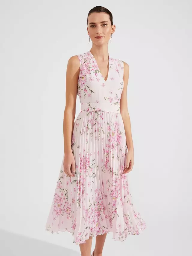 

Платье Hobbs Petite Veronica Floral Print Pleated Maxi, цвет pink/multi