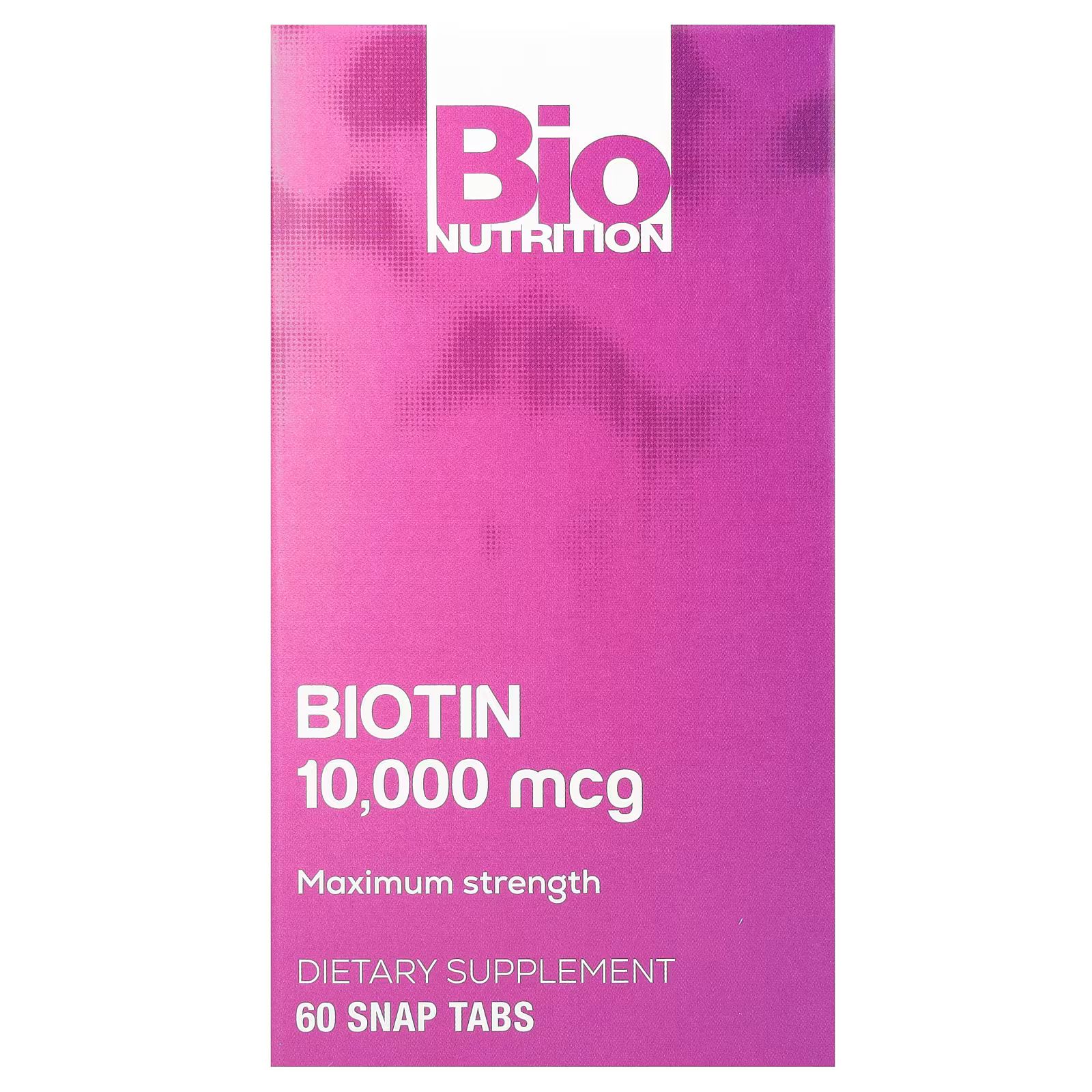 

Биотин, максимальная сила, 10 000 мкг, 60 таблеток Snap Bio Nutrition