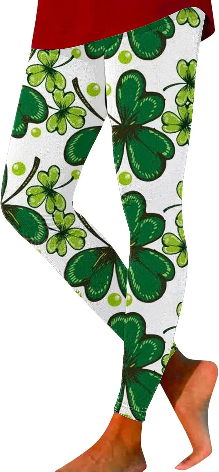 

Ирландские легинсы Shamrock для женщин Plus Size St Patricks Day, высокие, зеленые