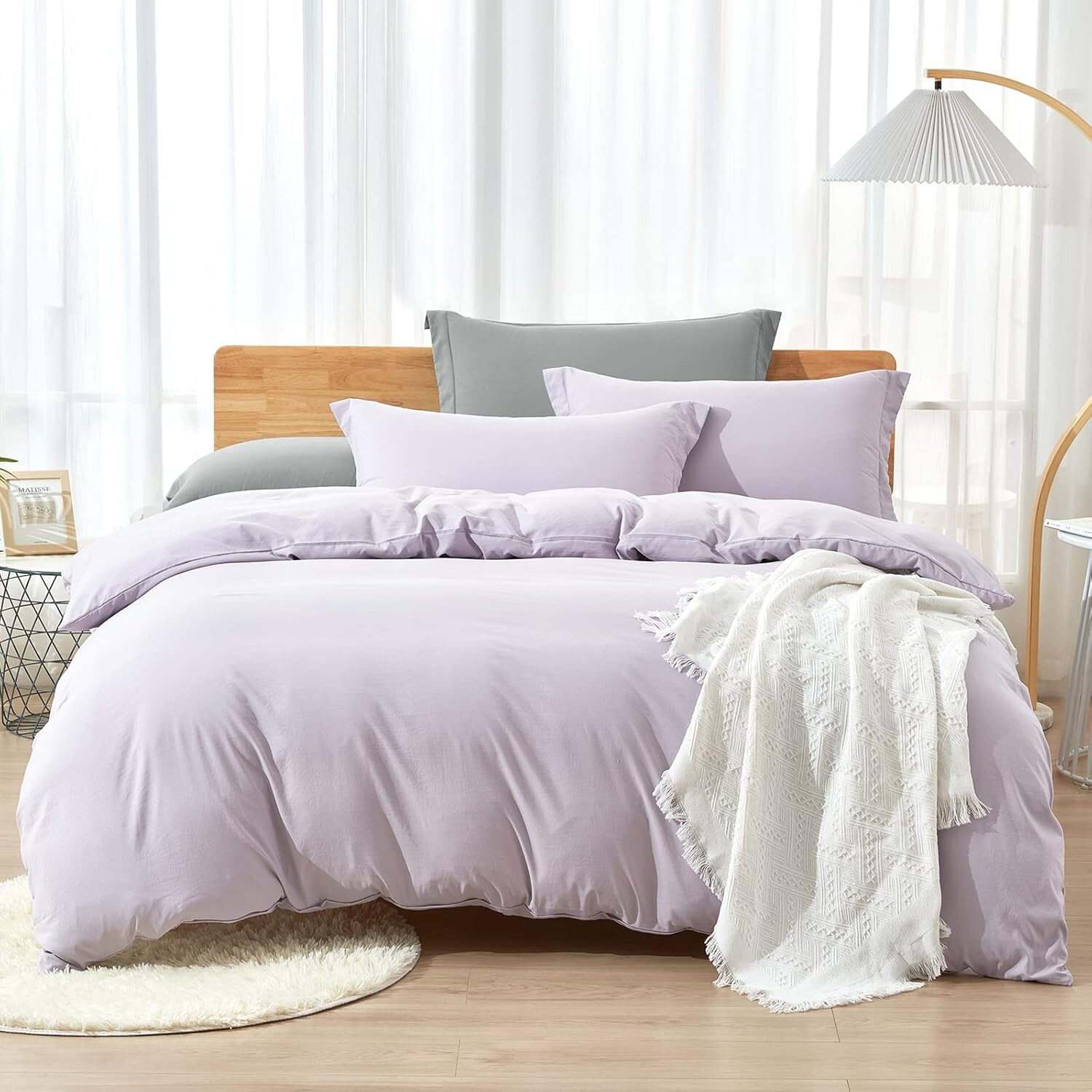 

Пододеяльник Dreaming Wapiti King, комплект светло-фиолетовых пододеяльников King Size из мытой микрофибры, однотонный - мягкий и дышащий, с застежкой-молнией и угловыми завязками (светло-фиолетовый, King), Light Purple