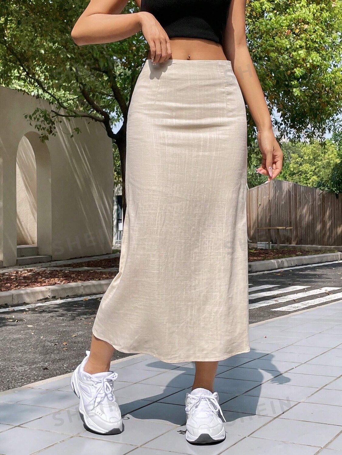 

EZwear Длинная летняя юбка и легкий лен Shein, абрикосовый