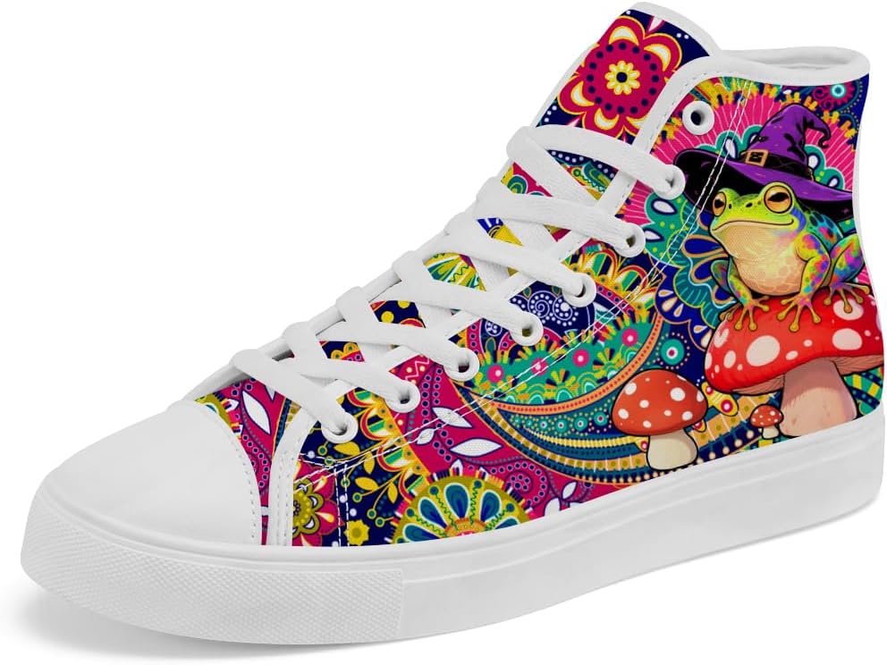 

Кеды Frog с высоким берцем, высокие холщовые кроссовки на шнуровке, повседневная обувь для женщин и мужчин Chebing, 616 Multicolor