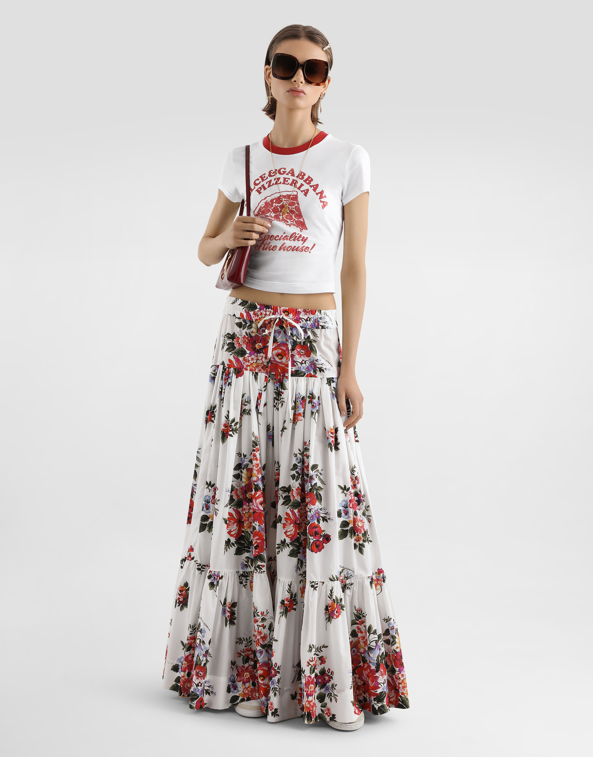 Длинная поплиновая юбка с принтом "букет цветов" DOLCE & GABBANA, мультиколор — фото 2