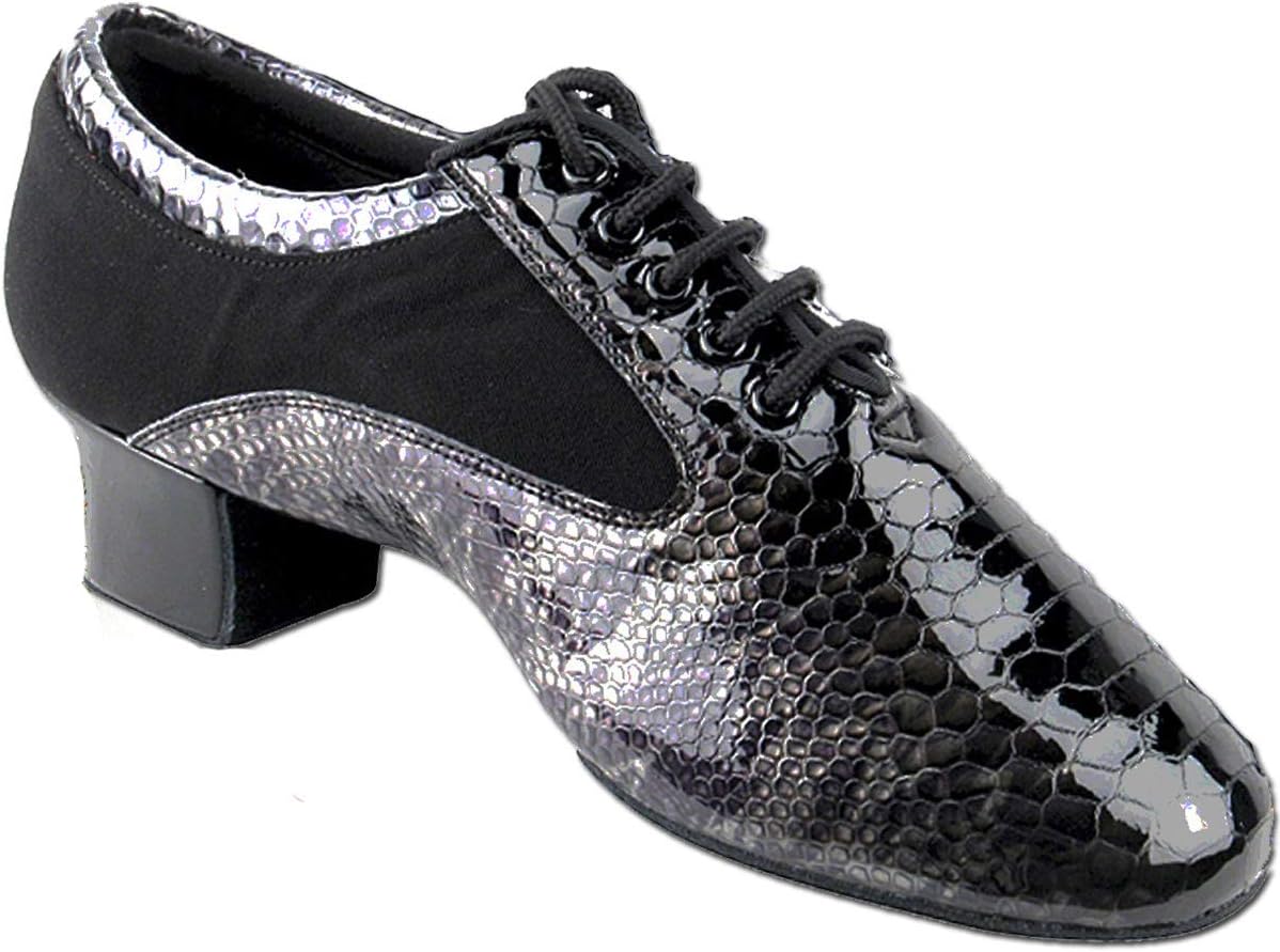 

Мужские туфли для бальных танцев, танго, свадебных танцев, сальсы, латиноамериканских танцев, черные, с змеиной кожей, лакированные, S445EB, удобный танцевальный каблук 4 см Very Fine