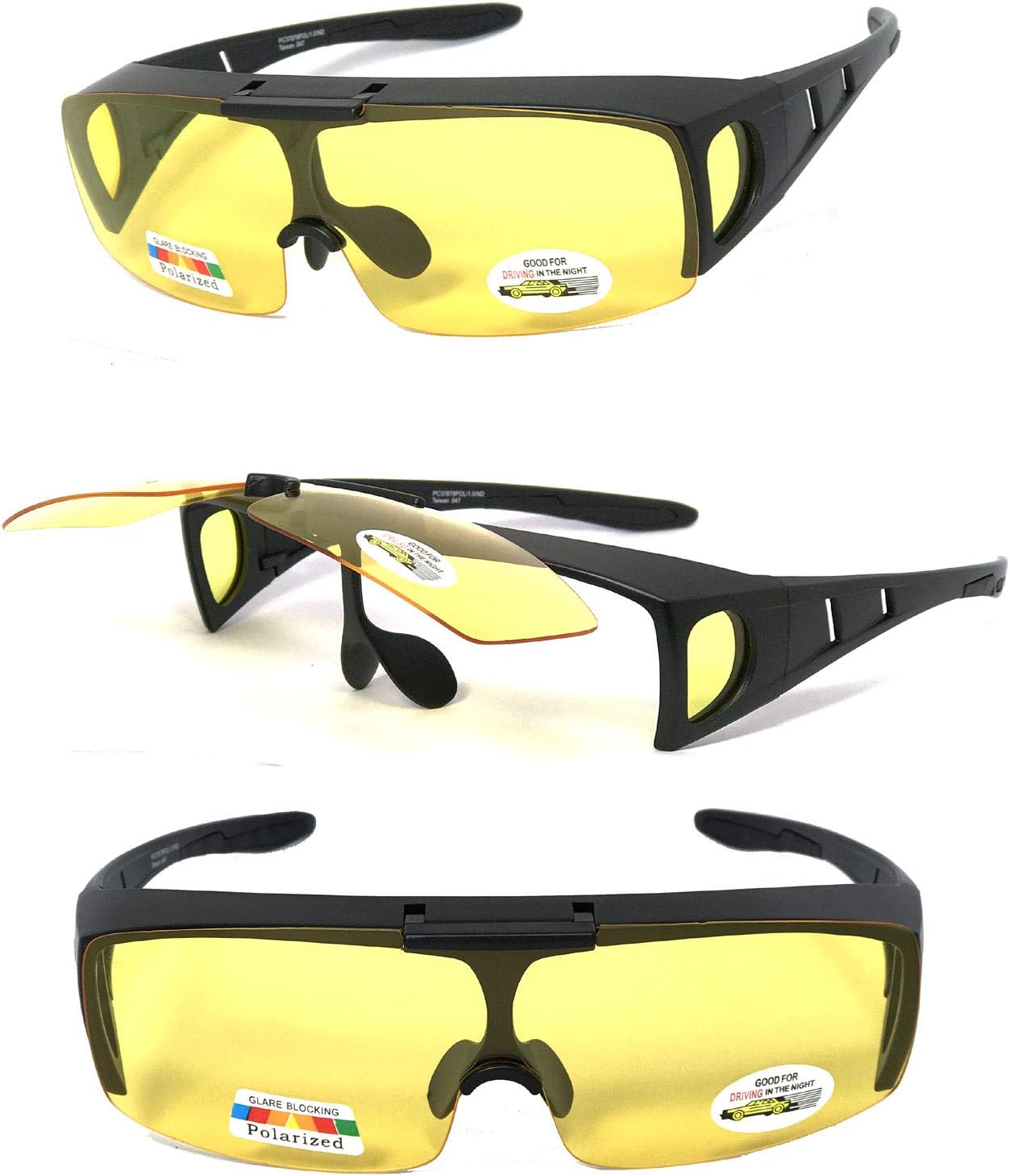 

Защитные накладки на солнцезащитные очки VeryHobby Polarized FLIP UP FIT OVER (матовая черная оправа/линзы для вождения в темное время суток), Matte Black Frame/Night Driving Lens